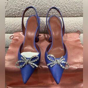 Amina Muaddi Rosie Sling Crystal Bow Pumps 95mm Fluo Purple EU 39